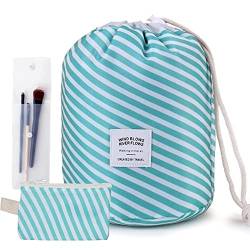 Make-up-Tasche, tragbare Kosmetiktasche mit Kordelzug für Frauen, faltbar, groß, Reise-Kultur-Organizer-Tasche, Blaues Streifenmuster von INVODA