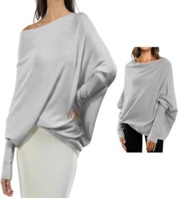 Asymmetric Draped Jumper Autumn Wool Women Loose Off Shoulder Long Sleeve Knit Oversized Pullover Sweaters (01,XL) von INXKED