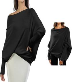 Asymmetric Draped Jumper Autumn Wool Women Loose Off Shoulder Long Sleeve Knit Oversized Pullover Sweaters (02,XL) von INXKED