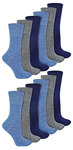 IOMI 12 Paar Damen Socken Ohne Gummibund und Nahtlos Atmungsaktiv Extra Breit Bambus Diabetikersocken für Geschwollene Beine (37-42, Blau) von IOMI