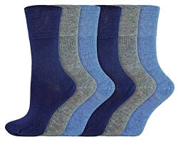 IOMI 6er Pack Damen Socken Ohne Gummibund Atmungsaktiv Extra Weit Bambus Diabetikersocken (37-42, Blau) von IOMI