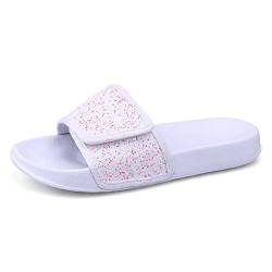 Mädchen Slide Sandalen Kinder Sommer Hausschuhe Badelatschen rutschfest Leicht Strand Funkeln Slipper Weiß 30 EU von IONOKO