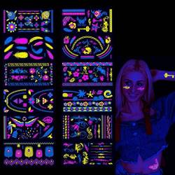 IOSPKKIO® 12 Stücke Klebetattoos, Neon-Tattoo-Aufkleber, fluoreszierend, wasserdicht, für Körper, Schwarzlicht-Make-up, schaffen eine Partyatmosphäre, für Frauen und Männer von IOSPKKIO