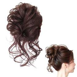 IOSPKKIO® Unordentliches Haarknoten-Haarteil, elastischer Kordelzug, mit 3-teiliger Perücken-Haarspange, natürlich aussehend, synthetisch gewellt, gelockt, für Frauen (Braun) von IOSPKKIO