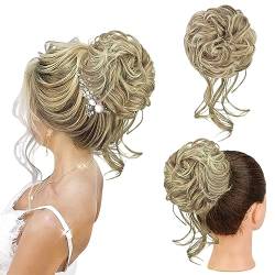 IOSPKKIO® Unordentliches Haarknoten-Haarteil, elastischer Kordelzug, mit 3-teiliger Perücken-Haarspange, natürlich aussehend, synthetisch gewellt, gelockt, für Frauen (Gelb) von IOSPKKIO
