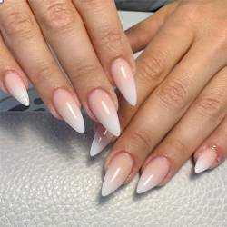 IOSPKKIO®24 Stück Press on Nails Medium Almond Fake Nails Gradient White Kleber auf den Nägeln mit natürlichem Design Nude Glossy Full Cover False Nails von IOSPKKIO