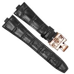 IOTUP Uhrenarmband aus echtem Leder für Vacheron Constantin Serie 4500 V, 5500 V, P47040, Edelstahlschnalle, 25 x 8, 25 x 7, Uhrenarmband (Farbe: Schwarz-Roségold-B, Größe: 25 mm-7 mm) von IOTUP