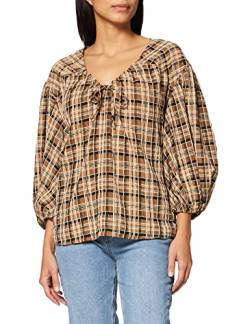 IPEKYOL Womens Baloon Sleeve Plaid Pattern Blouse, Brown, 38 von IPEKYOL