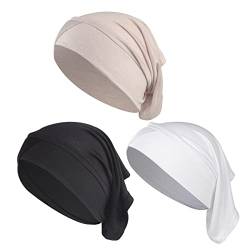 3 Stück muslimische innere Hijab Mützen FrauenKopf Wraps dehnbar Stirn Kreuz Hut Mädchen Turban Baumwolle atmungsaktiv Kopfbedeckung Beanie Cap unter Kopftuch Haarausfall Bandana Schlaf Hut von IPENNY