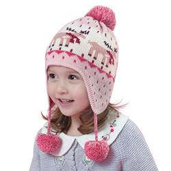 IPENNY Winter Kinder Strickmütze Ohrenschutz Mädchen Jungen Baumwolle Süße Mode Plüschball Winddicht Warme Dicke Wollmütze Wintermütze Winter Kopfbedeckung Outdoor von IPENNY