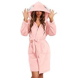 Bademantel Damen Flauschig Mit Ohren: Kawaii BademäNtel-Flauschiger Morgenmantel Leicht Baumwolle-Saunamantel Warm Hausmantel Mit Kapuze Schlafmantel Winter Bathrobe-Nachthemden Geschenke FüR Frauen von IQYU