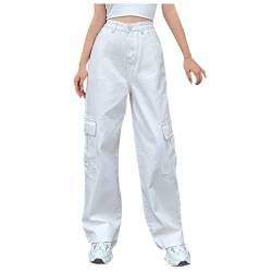 Baggy Jeans y2k Damen: Boyfriend, Jeanshosen Mit Tasche-Weites Bein-Harajuku Streetwear Hose-Aesthetic Jeans-High Waist-Straight Jeans-Teenager MäDchen Kleidung Trend Hosen,E-Girl Hosen, Weiß von IQYU