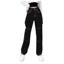 Baggy Jeans y2k Damen: Boyfriend, Jeanshosen Mit Tasche-Weites Bein-Harajuku Streetwear Hose-Aesthetic Jeans-High Waist-Straight Jeans-Teenager MäDchen Kleidung Trend Hosen,E-Girl Hosen, Weiß von IQYU