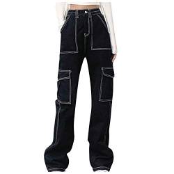 Baggy Jeans y2k Damen: Boyfriend, Jeanshosen Mit Tasche-Weites Bein-Harajuku Streetwear Hose-Aesthetic Jeans-High Waist-Straight Jeans-Teenager MäDchen Kleidung Trend Hosen,E-Girl Hosen, Weiß von IQYU