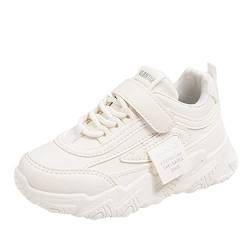 Halbschuhe Kinder Mode alle Jahreszeiten Kinder Sportschuhe Mädchen flache Sohle dicke Sohle rutschfeste leichte Schnürung Hakenschlaufe einfarbig bequem lässig Mädchen Schuhe (White, 27 Toddler) von IQYU