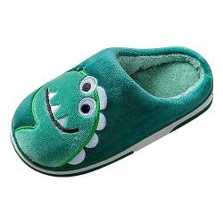 Hausschuhe Junge Bagger tragen Hausschuhe, süße Dinosaurier, weicher Boden, bequeme Winter-warme Plüsch-Hausschuhe Kinderpantoffel Jungen 35 (Green, 23.5 Infant) von IQYU