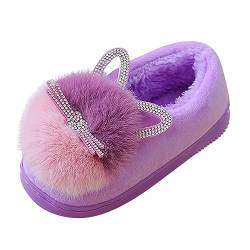 Hausschuhe Jungen 34 35 Kinder Kinder Jungen Mädchen Mode Schuhe Cartoon Plüsch Schuhe Indoor Hause warme und süße Baumwolle Hausschuhe Hausschuhe Kinder Junge Tiere (Purple, 34 Big Kids) von IQYU