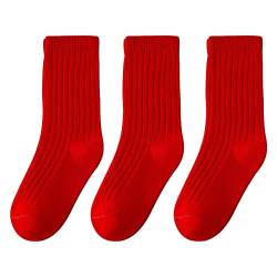 IQYU Babysocken 6 Monate Kindersocken Herbst und Winter Festliche Doppelnadel Rote Socken für Jungen und Mädchen Babyschlauchsocken Neujahr 3 Paar Baby Kleinkind von IQYU