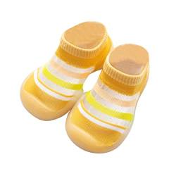 IQYU Chucks Babyschuhe Baby Jungen Mädchen Gestreifte Drucke Socken Schuhe Kleinkind Atmungsaktives Mesh Die Bodensocken rutschfeste Prewalker-Schuhe Barfußschuhe Damen (Yellow, 24 Toddler) von IQYU