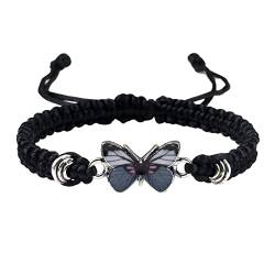 IQYU Da Uhren Damen Lederarmband Schmetterlings-Armbänder für Teenager-Mädchen, verstellbare Schnur-Schmetterlings-Armbänder für Frauen, niedliche Personalisierte Armbänder Für Männer (D, One Size) von IQYU