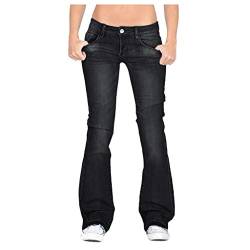 IQYU Damen Jeans High Waist, Stretch Skinny Schlagjeans Schlag Weite Weites Bein Hose Hüftjeans Hüfthose Jeans Bootcut Jeanshose Damen Straight Leg Jeans Schlaghose Große Größen Damen Jeans von IQYU