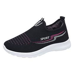 IQYU Damen Schuhe Herbst Frauen Sportschuhe Flachboden rutschfeste Fliege Gewebtes Mesh Kurzer Warmer Bequemer Einfarbig Pflege Schuhe Damen Altenpflege von IQYU