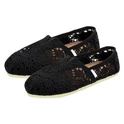 IQYU Damenschuhe 43 44 Absatz Damen-Canvas-Häkel-Slip-On-Schuhe flach Elegante Schuhe Damen Winter (Black, 36) von IQYU