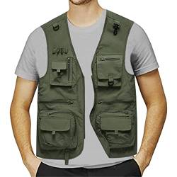 IQYU Herren-Rettungsweste,Herren Westen Sportlich Outdoor Kurze,Wanderweste Outdoor,Herrenjacke üBergangsjacke äRmellos V Ausschnitt,äRmellos Jacke Herren Mit Mehrere Taschen ReißVerschluss von IQYU