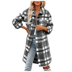 IQYU HolzfäLlerjacke Damen Lang - Karierte Hemdjacke Damen Langarm Wolljacke FrüHjahr Herbst Damenjacke Vintage Cardigan Leicht Parka Jacke Trenchcoat MäDchen Boyfriend Karoshirts Karohemd Mantel von IQYU