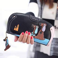 IQYU Hülle Mate 20 Pro Brieftasche Marke Portemonnaie berühmte Geldbörse Frauen Tasche Frauen Designer Comic Hund Geldbörse Brieftasche Damen Groß Reißverschluss (Black, One Size) von IQYU