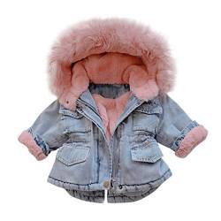 IQYU Jeansjacke MäDchen Langarm Fleecejacke Kinder üBergangsjacke Warm GefüTtert Winterjacke Mit Fellkaputze Wintermantel Outdoor Kinderjacke Verdickte Steppjacke Daunenmantel Softshelljacke von IQYU