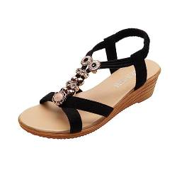 IQYU Klein Schuhe Damen 37 Casual Side Hollow Stretchy Slope Bottom Römische Schuhe Damen Sommersandalen Mode Damensandalen Damenschuhe Sommerschuhe Gelb (Black, 40) von IQYU