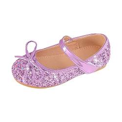 IQYU Lauflernschuhe Baby Kinder Mädchen Hochzeit Schuhe Blumenkind Schuhe Pailletten Feine Glitzer Schleife Mädchen Prinzessin Schuhe Kinder Schuhe (Purple, 29 Little Child) von IQYU