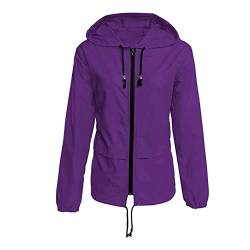 IQYU Leichte Windjacke Damen, Regenjacke Damen Fahrrad Faltbar-Regenjacke Mit Kapuze Langarm Regenmantel Wasserdicht Atmungsaktiv Windbreaker Damen DüNn Sport Outdoorjacke- Softshelljacke von IQYU