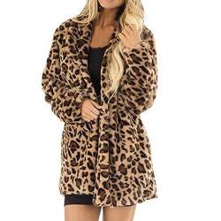 IQYU Leopardenmantel Frauen: Kunstpelz Jacke Damen Lang- Leopard Jacket-Kunstfell Mantel KnöChellange Jacke Pelzmantel-Trenchcoat-Pelzmantel Warme Parka Cardigan Flauschjacke-Fellmantel-Winter Jacke von IQYU