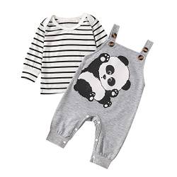 IQYU Pyjama Damen Neugeborenes Baby Mädchen Jungen Langarm Gestreiftes T-Shirt Tops Overall Hosen Panda Strampler 2 STÜCKE Outfits Kleidung Set Festliche Kleidung Jungen 92 von IQYU