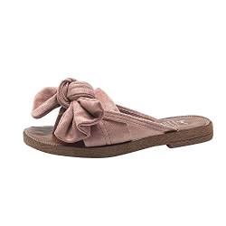 IQYU Solide Frauen Ferse Mode Farbe Strand Sandalen Bogenschuh flache Krawatte Slip für Frauen Damenschuhe Sandalen (Pink, 37) von IQYU