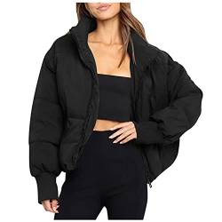 IQYU Steppjacke Damen Leicht Kurz: Winterjacke Damen Oversize Daunenjacke Winter üBergangsjacke Warm Kurzmantel Herbst üBergangsmantel Parka Mantel Outdoorjacke/Softshelljacke/üBergangsjacke von IQYU