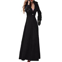 IQYU Trenchcoat Damen Lang Elegant - Lange Winterjacke Damen Bodenlanges Wollmantel Langarm Slim Fit Wolljacke Frauen Vintage Parka Elegant Wintermantel Herbst Revers Mantelkleid Outwear Mantel von IQYU