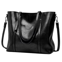 IQYU Umhängetaschen Damen Groß Retro Handtaschen für Damen, große Designer-Damentasche, Geldbörse aus Umhängetaschen Blau Groß (Black, One Size) von IQYU