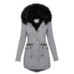 IQYU Winterjacke Damen Mit Fell - Wintermantel Damen Warm GefüTtert Fleecejacke Lang GroßE GrößEn Winterparka Elegant Steppjacke Frauen Parka Damen üBergangsjacke Mit Kapuze Steppmantel-Daunenjacke von IQYU