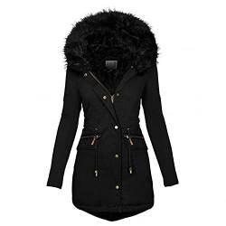 IQYU Winterjacke Damen Mit Fell - Wintermantel Damen Warm GefüTtert Fleecejacke Lang GroßE GrößEn Winterparka Elegant Steppjacke Frauen Parka Damen üBergangsjacke Mit Kapuze Steppmantel-Daunenjacke von IQYU