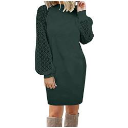 IQYU Winterkleid Damen Langarm Warm - Strickkleid Damen Langarm-Pullikleid Elegant Pulloverkleid Spitze-Minikleid Lose Strickkleider Langarm Warm Strickpullover Frauen Spitzenkleid- Freizeitkleid von IQYU