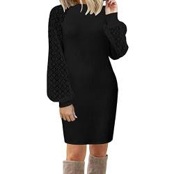 IQYU Winterkleid Damen Langarm Warm - Strickkleid Damen Langarm-Pullikleid Elegant Pulloverkleid Spitze-Minikleid Lose Strickkleider Langarm Warm Strickpullover Frauen Spitzenkleid- Freizeitkleid von IQYU