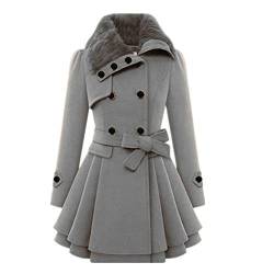 IQYU Wolljacke Damen Winter-Wollmantel Mit GüRtel Langarm üBergangsjacke Elegant Wintermantel-Wolle Trenchcoat Kurzmantel Damen üBergang Elegant Trenchjacke von IQYU