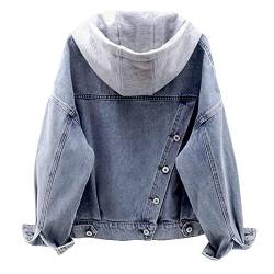 Jeansjacke Damen Oversize Lang: Jeansjacke GefüTtert Mit Kapuze üBergangsjacke Mit Kapuze Winterjacke Denim-Jacket Herbst Winter Vintage Boyfriend Jeans Fleecejacke Outdoor-Jacke Outwear Coat Tops von IQYU