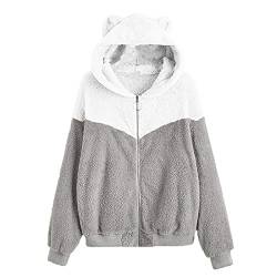 Kawaii Hoodie BäR: Teddy Fleecejacke Mit Ohren Damen Kapuzenpullover MäDchen Langarm Flauschiger-Pullover Casual Sweatshirts Cute Hoodies PlüSch-Kapuzenjacke Herbst Winter Warm Jacke MäNtel von IQYU