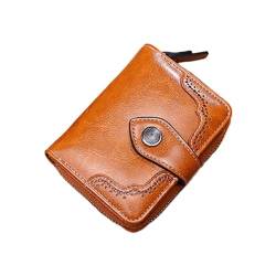 Kleine Geldbörsen Herren Leas Mode Retro Öl gewachstes Kunstleder Damen Kurze Geldbörse Reißverschluss Geldbörse Geldbörse Brieftasche Kartenetui (Brown, One Size) von IQYU