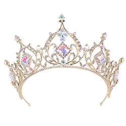 Neon Kleidung Damen Billig Strass Kopfbedeckung Prinzessin Crystal Crown Braut Hochzeit Stirnband Brautzubehör Squashschläger Griffband (Gold, One Size) von IQYU