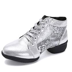 Orthopädische Schuhe Damen Breit Lässige Bequeme Tanzschuhe für Damen für lateinamerikanische Tanzschuhe mit Absatz Ballsaal Tango Party Pailletten Tanzschuhe Schuhe Für Einlagen Damen (Silver, 40) von IQYU